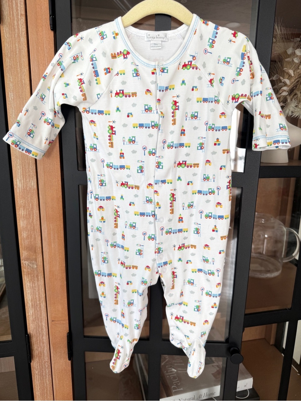 Kissy Kissy trains footies pima snaps baby boy cotton sleeper coverall print